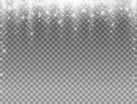 Snow falling on transparent background. Bright magic Christmas design. Glitte Stock Illustration