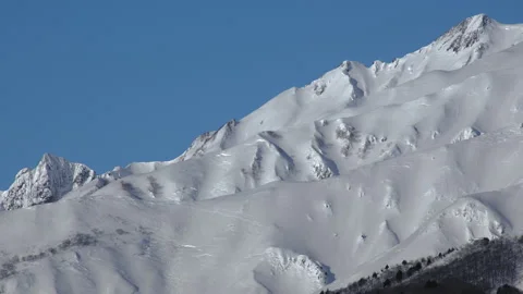 Snow falling at the trees in slow motion is beautiful winter season views Video stock 148422672