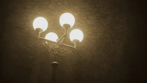 Snow Falling Under A Street Light in night Video stock 70066150