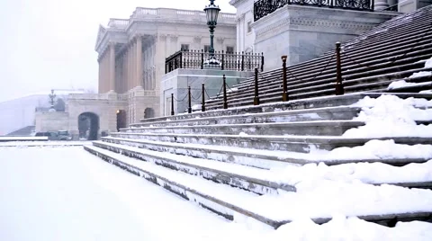 Snow Falling on US Capitol Steps.mp4 Video stock 45717967