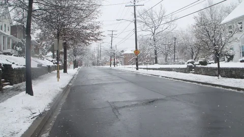 Snow Falling on Washington DC street (slow motion) Stock Footage