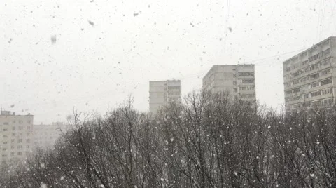 Snow Falling Window View Pan Stock Footage 62627292