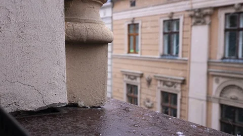 Snow falls and melts on the window, 4k video Stock Footage 124268262
