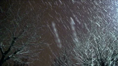 Snow falls at night in the city Stock Footage