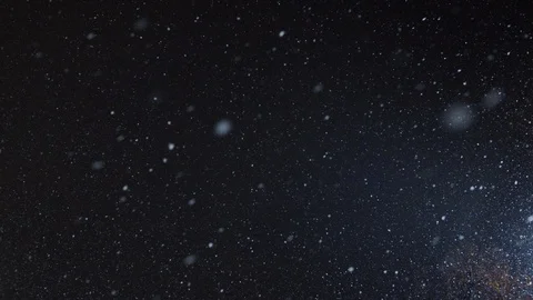 Snow falls slowly on camera in winter night 스톡 동영상 102041495