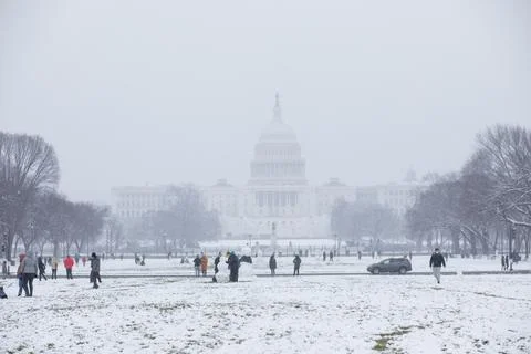 Snow falls in Washington, DC for the first time in 2 years Stock Photos