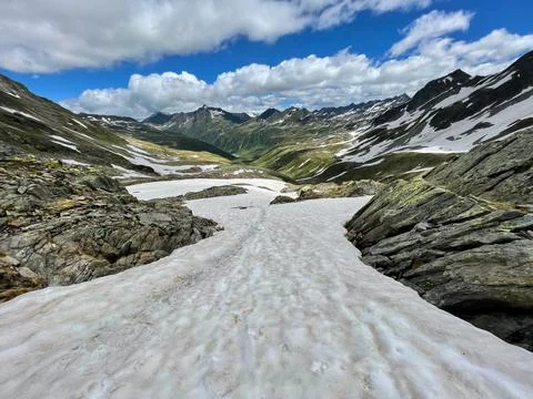 Snow fields in Mountains Stock Photos
