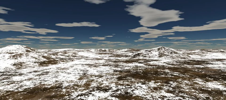 Snow fields with two hills. Daytime Stock Illustration