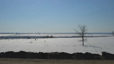 Snow fields, view from the car window. 4k. Stock Footage 172494340