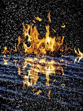 Snow on the fire background with reflection on water Stock Illustration