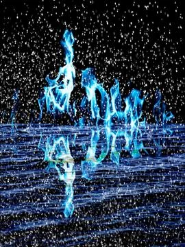 Snow on the fire background with reflection on water Illustrazione stock