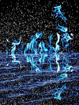 Snow on the fire background with reflection on water Illustrazione stock