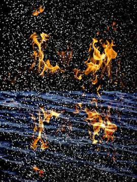 Snow on the fire background with reflection on water Stock Illustration