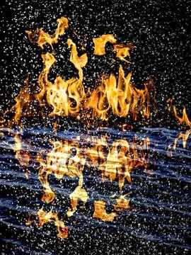 Snow on the fire background with reflection on water Stock Illustration
