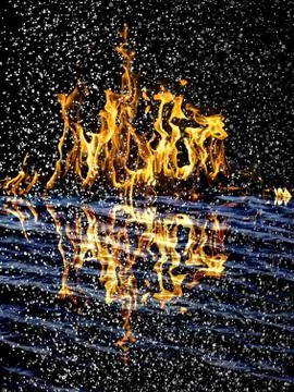 Snow on the fire background with reflection on water Stock Illustration