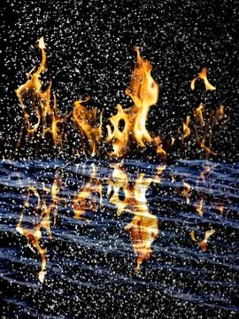 Snow on the fire background with reflection on water Stock Illustration