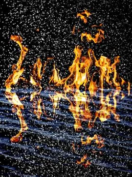 Snow on the fire background with reflection on water Illustrazione stock