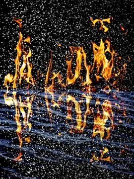 Snow on the fire background with reflection on water Stock Illustration
