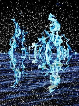 Snow on the fire background with reflection on water Illustrazione stock