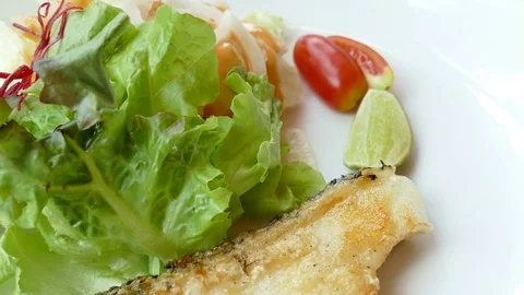 Snow fish steak Stock Footage 76390402