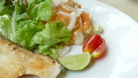 Snow fish steak Stock Footage