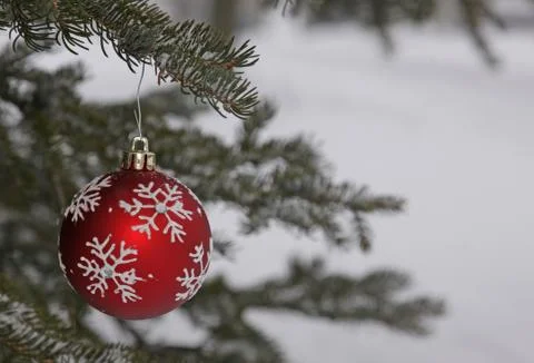 Snow flake bauble outside Stock Photos