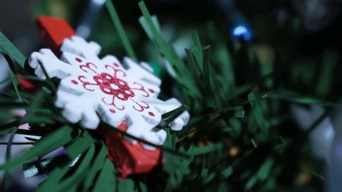 Snow flake decoration on Christmas tree Stock Footage 83385675