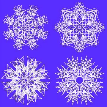Snow Flakes Abstract Geometric Snow Flakes Isolated on Blue Background. Co... Stock Photos