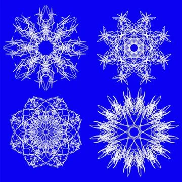 Snow Flakes Abstract Snow Flakes Set Isolated on Blue Background Copyright... Stock Photos