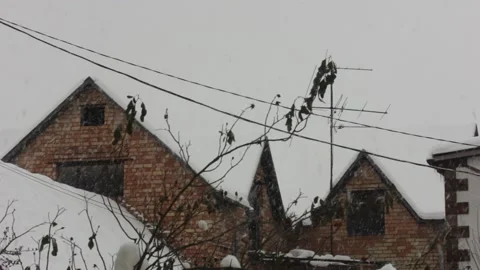 Snow flakes falling down with private house background Stock Footage 146655446