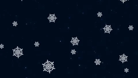 Snow flakes falling over dark blue background with blinking stars Stock Footage 258890261