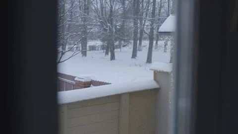 Snow Flakes Falling on the Veranda Stock Footage 295758708