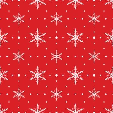 Snow Flakes Pattern Seamless on Red Background Stock Illustration