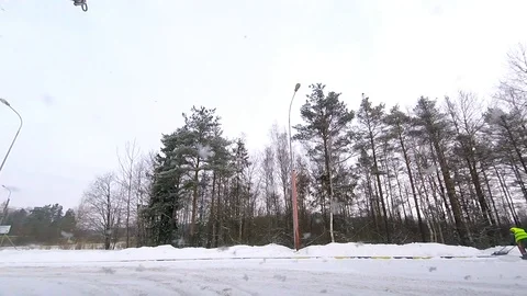 Snow flies into the windshield of the car Stock Footage 86194184