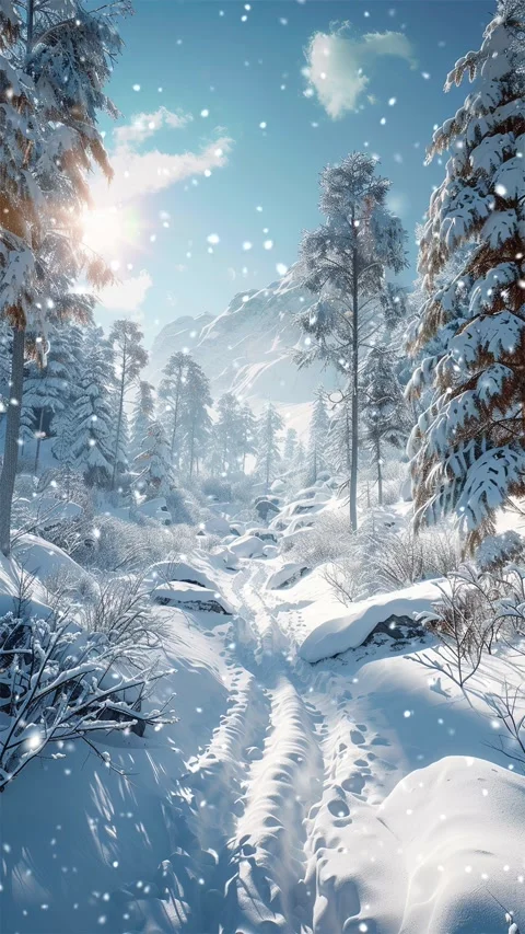Snow forest. Falling snowflakes. Looped snow. Winter forest. Stock Footage 267053881