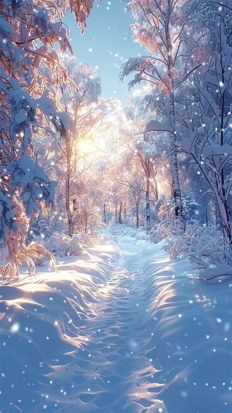 Snow forest. Falling snowflakes. Looped snow. Winter forest. Stock Footage 267054259