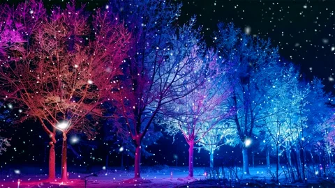 Snow forest. Neon forest. Stock Footage 269407928