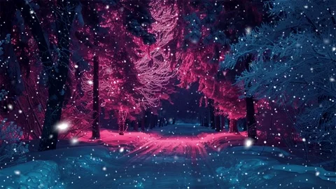 Snow forest. Neon forest. Stock Footage 269407940