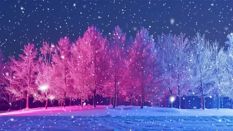 Snow forest. Neon forest. Stock Footage 269408172