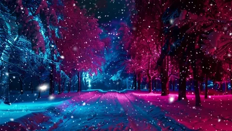 Snow forest. Neon forest. Stock Footage 269408337