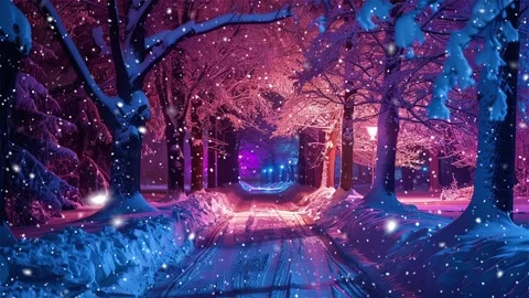 Snow forest. Neon forest. Stock Footage 269408338