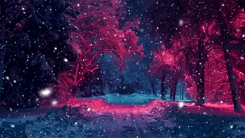 Snow forest. Neon forest. Stock Footage 269408349
