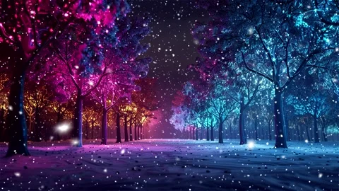 Snow forest. Neon forest. Stock Footage 269408362
