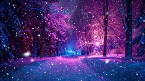 Snow forest. Neon forest. Stock Footage 269408454