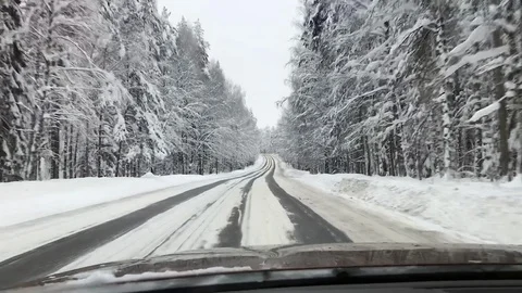 Snow forest, road Stock Footage 101148280