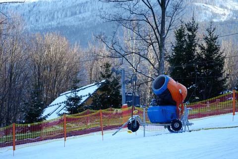 Snow Generator close-up on the ski track. Stock Photos