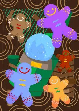 Snow Globe and Gingerbread Man Christmas Cookie geometrical graphic retro t.. Stock Illustration