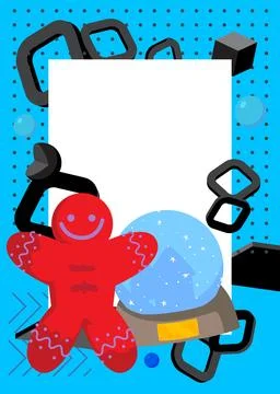 Snow Globe and Gingerbread Man Christmas Cookie geometrical graphic retro t.. Stock Illustration