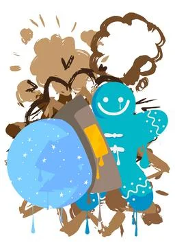 Snow Globe and Gingerbread Man Christmas Cookie graffiti. Abstract modern s.. Stock Illustration