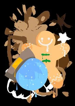 Snow Globe and Gingerbread Man Christmas Cookie graffiti. Abstract modern s.. Stock Illustration